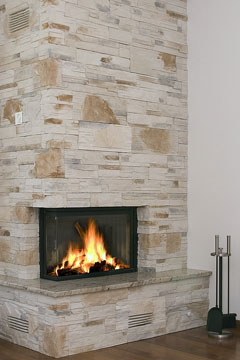 a limestone fireplace