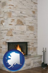 alaska a limestone fireplace