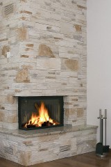 a limestone fireplace