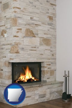 a limestone fireplace - with Arkansas icon