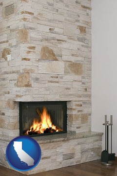 a limestone fireplace - with California icon