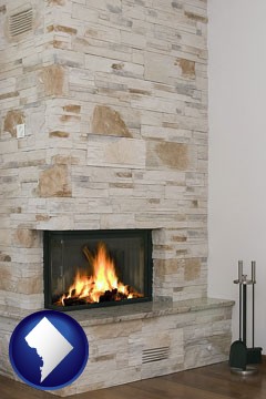 a limestone fireplace - with Washington, DC icon