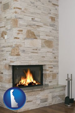 a limestone fireplace - with Delaware icon