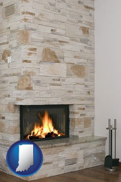 a limestone fireplace - with Indiana icon