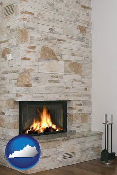 a limestone fireplace - with Kentucky icon