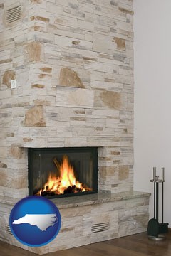 a limestone fireplace - with North Carolina icon