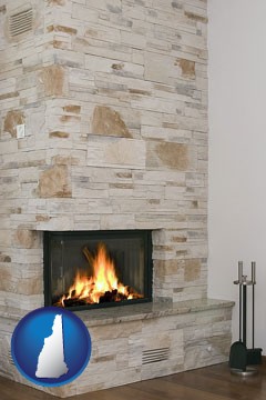a limestone fireplace - with New Hampshire icon