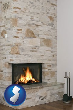 a limestone fireplace - with New Jersey icon