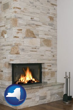 a limestone fireplace - with New York icon