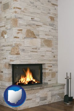 a limestone fireplace - with Ohio icon