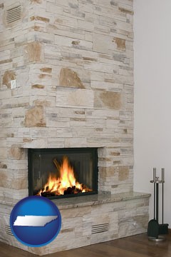 a limestone fireplace - with Tennessee icon