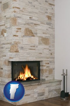 a limestone fireplace - with Vermont icon