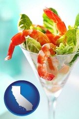 california map icon and a shrimp cocktail