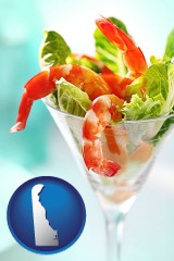 delaware map icon and a shrimp cocktail