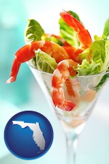 florida map icon and a shrimp cocktail