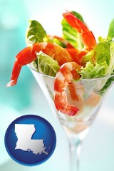 louisiana map icon and a shrimp cocktail