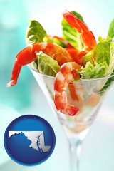 maryland map icon and a shrimp cocktail
