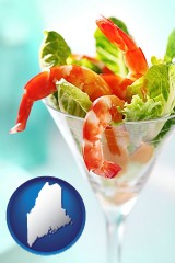 maine map icon and a shrimp cocktail
