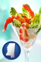 mississippi map icon and a shrimp cocktail