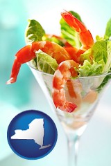 new-york map icon and a shrimp cocktail
