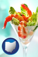 ohio map icon and a shrimp cocktail