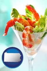 pennsylvania map icon and a shrimp cocktail