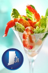 rhode-island map icon and a shrimp cocktail