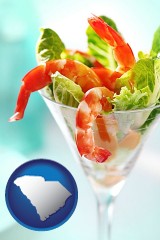 south-carolina map icon and a shrimp cocktail