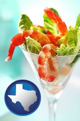 texas map icon and a shrimp cocktail