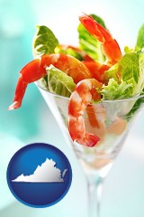 virginia map icon and a shrimp cocktail