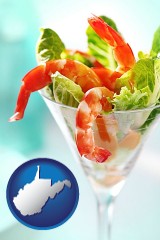 west-virginia map icon and a shrimp cocktail