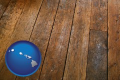 hawaii map icon and a distressed wood floor