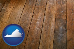 virginia map icon and a distressed wood floor