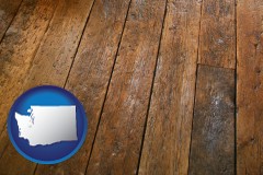 washington map icon and a distressed wood floor