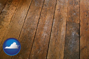 a distressed wood floor - with Virginia icon