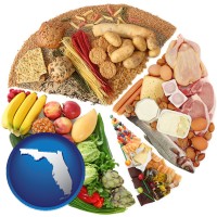 florida map icon and products from the various food groups