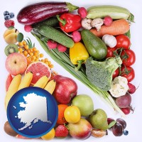 alaska map icon and fruits and vegetables