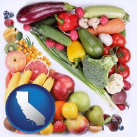 california map icon and fruits and vegetables