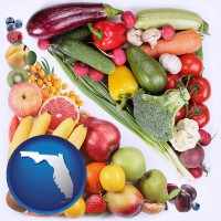 florida map icon and fruits and vegetables