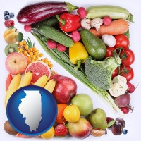 il map icon and fruits and vegetables