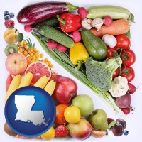 la map icon and fruits and vegetables