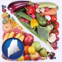 maine map icon and fruits and vegetables