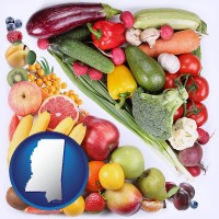 mississippi map icon and fruits and vegetables