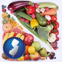 new-jersey map icon and fruits and vegetables