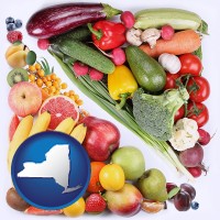 new-york map icon and fruits and vegetables