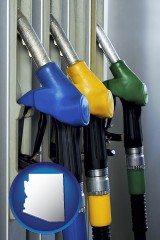 arizona map icon and gasoline pumps