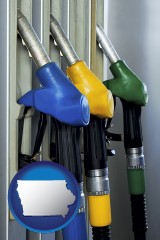 iowa map icon and gasoline pumps