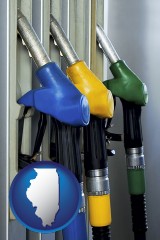 illinois map icon and gasoline pumps