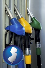 new-jersey map icon and gasoline pumps