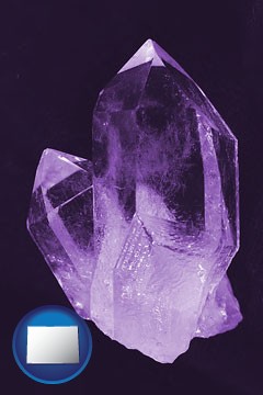 an amethyst gemstone - with Colorado icon
